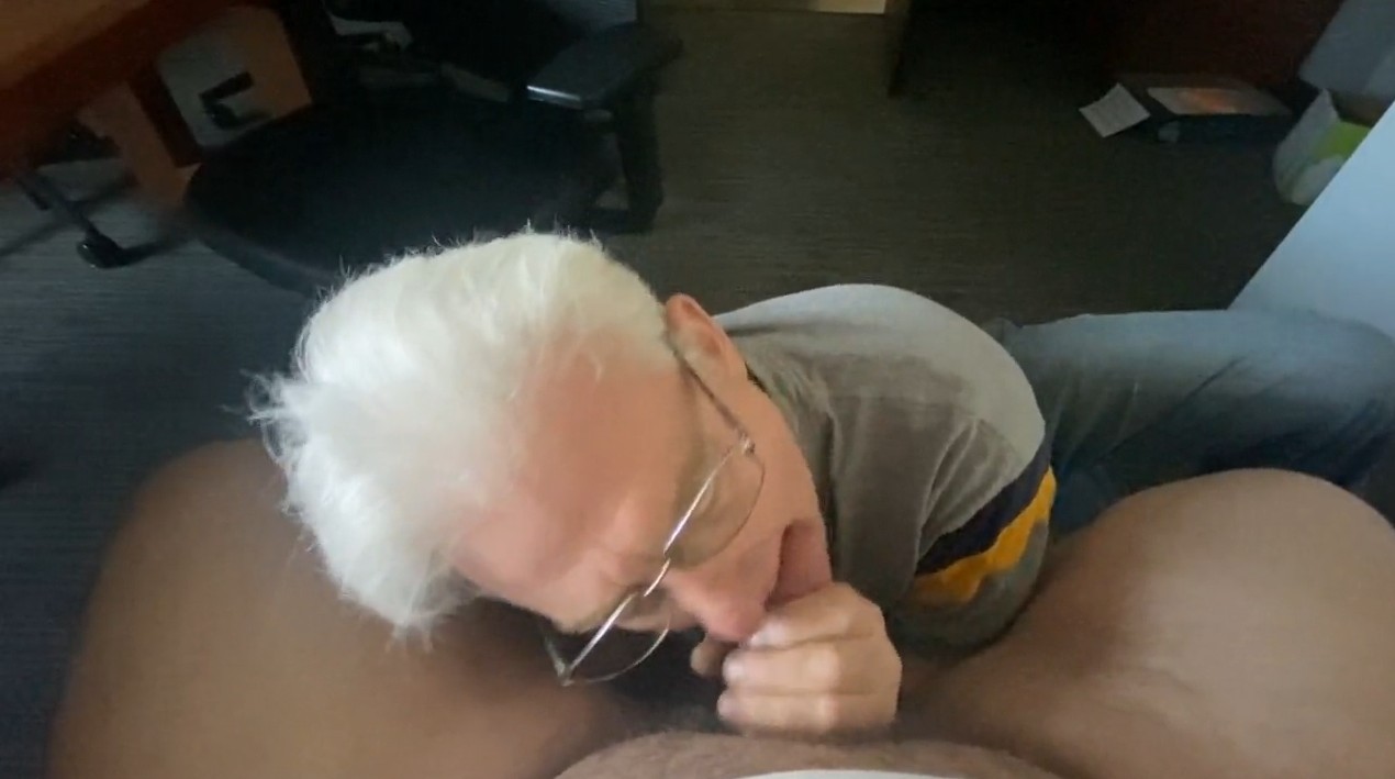 Grey Senior Doing His Very Best With A Sloppy Cock